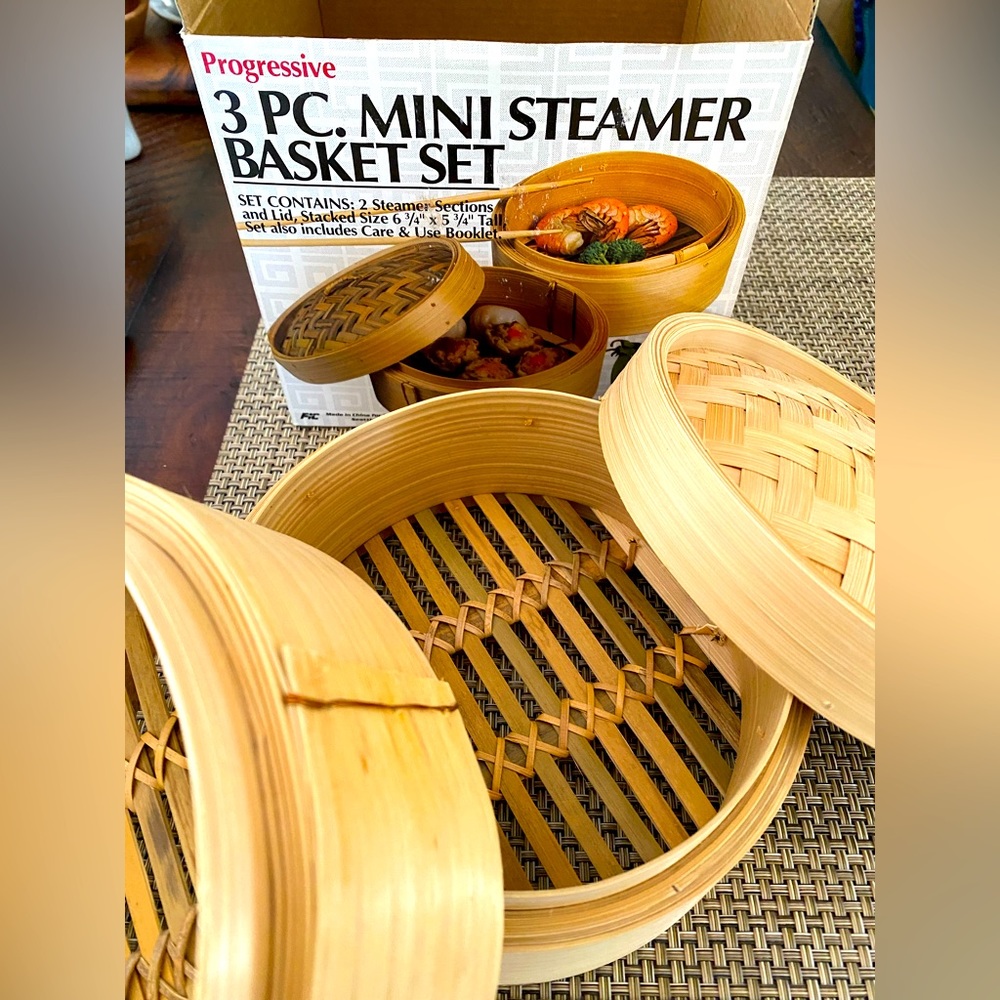 🆕 Vintage Progressive Bamboo Steamer basket set sustainable NWOT steam dim sum